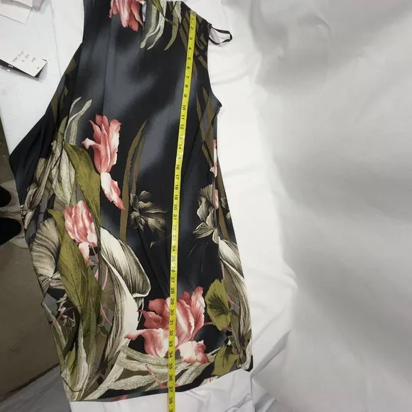 NWT Sandra Darren SZ14 Green, Black Pink Floral Beaded Neckline Sleeveless Dress - Picture 7 of 12